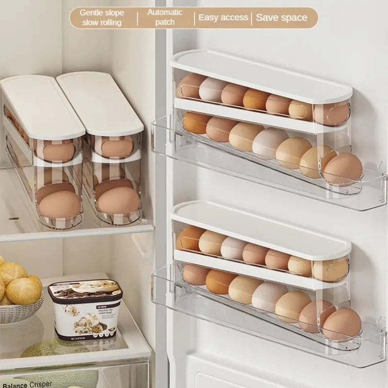 Automatic Rolling Egg Holder - Space-Saving Fridge Organizer