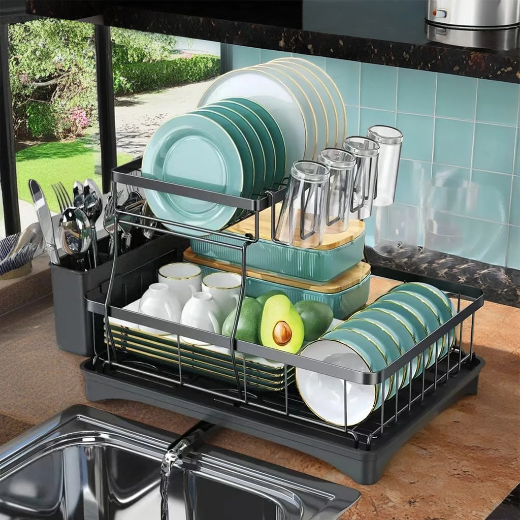 Large 2-tier Dish Drying Rack - Maximize Your Kitchen Space