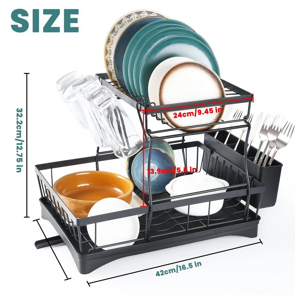 Large 2-tier Dish Drying Rack - Maximize Your Kitchen Space