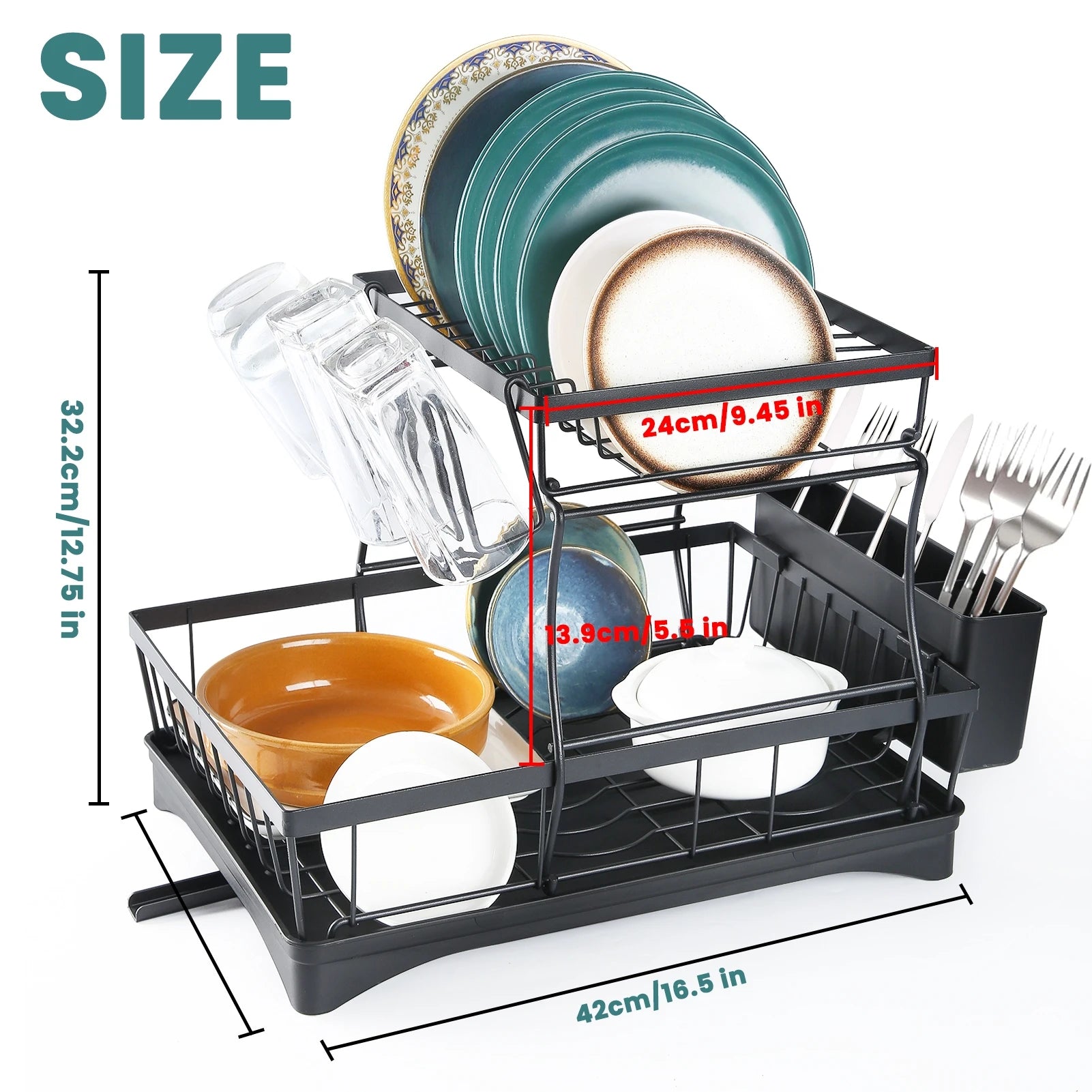 Large 2-tier Dish Drying Rack - Maximize Your Kitchen Space