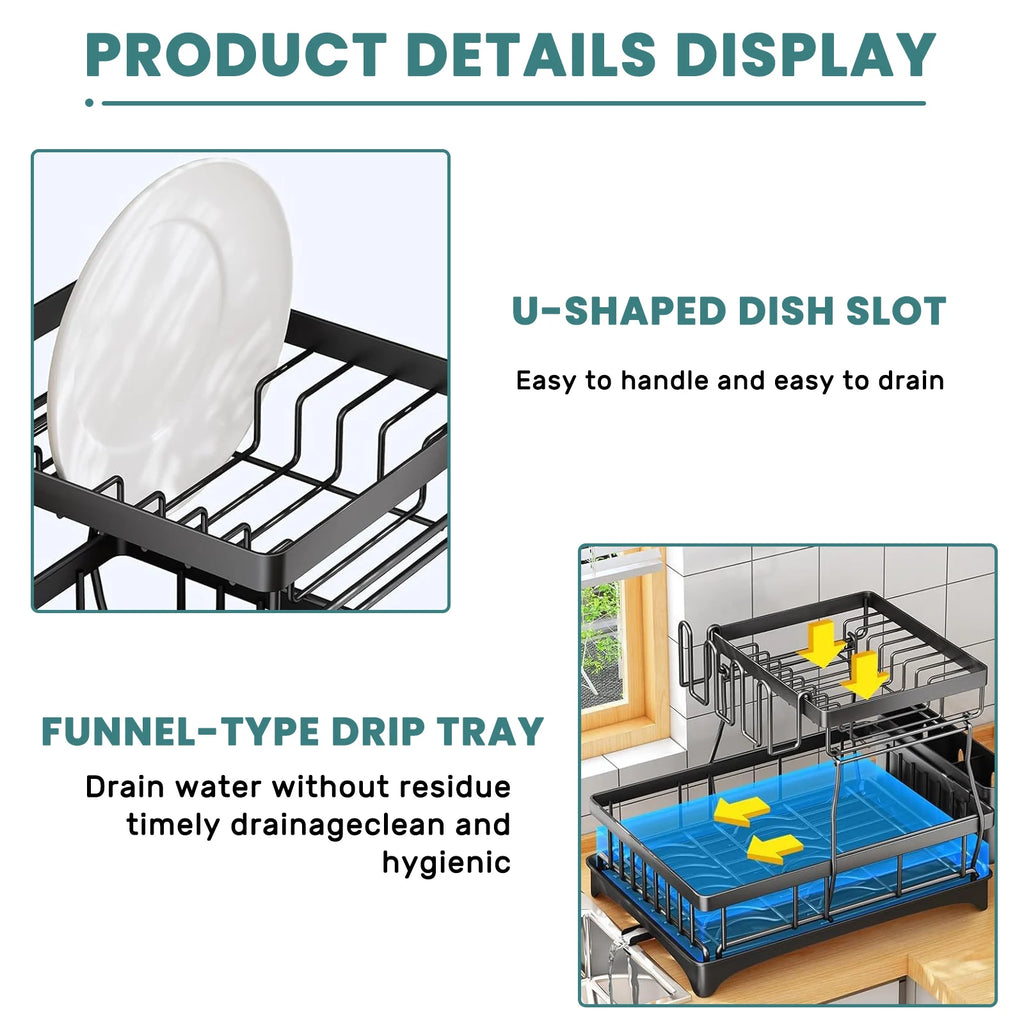 Large 2-tier Dish Drying Rack - Maximize Your Kitchen Space
