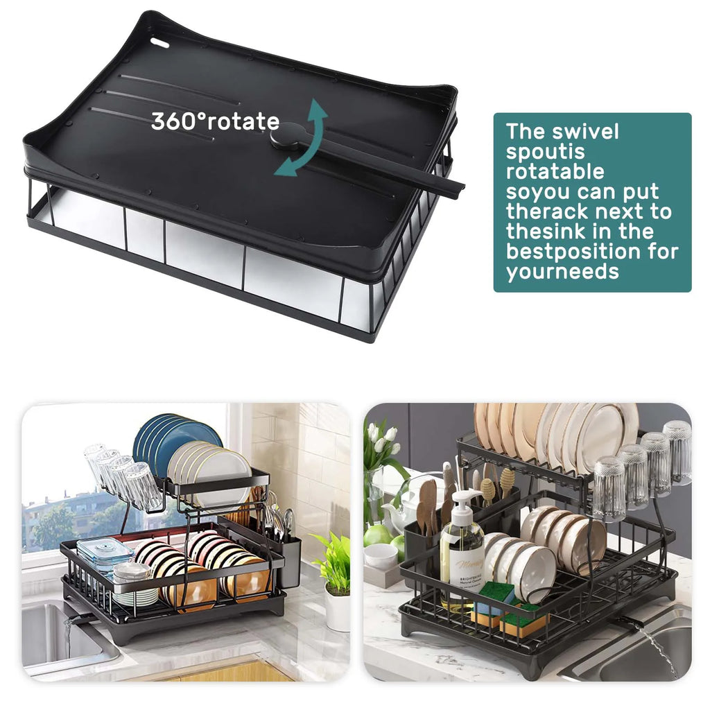 Large 2-tier Dish Drying Rack - Maximize Your Kitchen Space