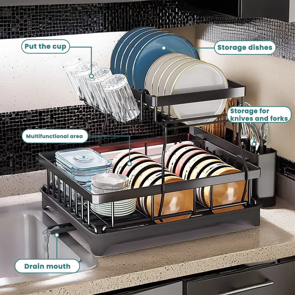 Large 2-tier Dish Drying Rack - Maximize Your Kitchen Space